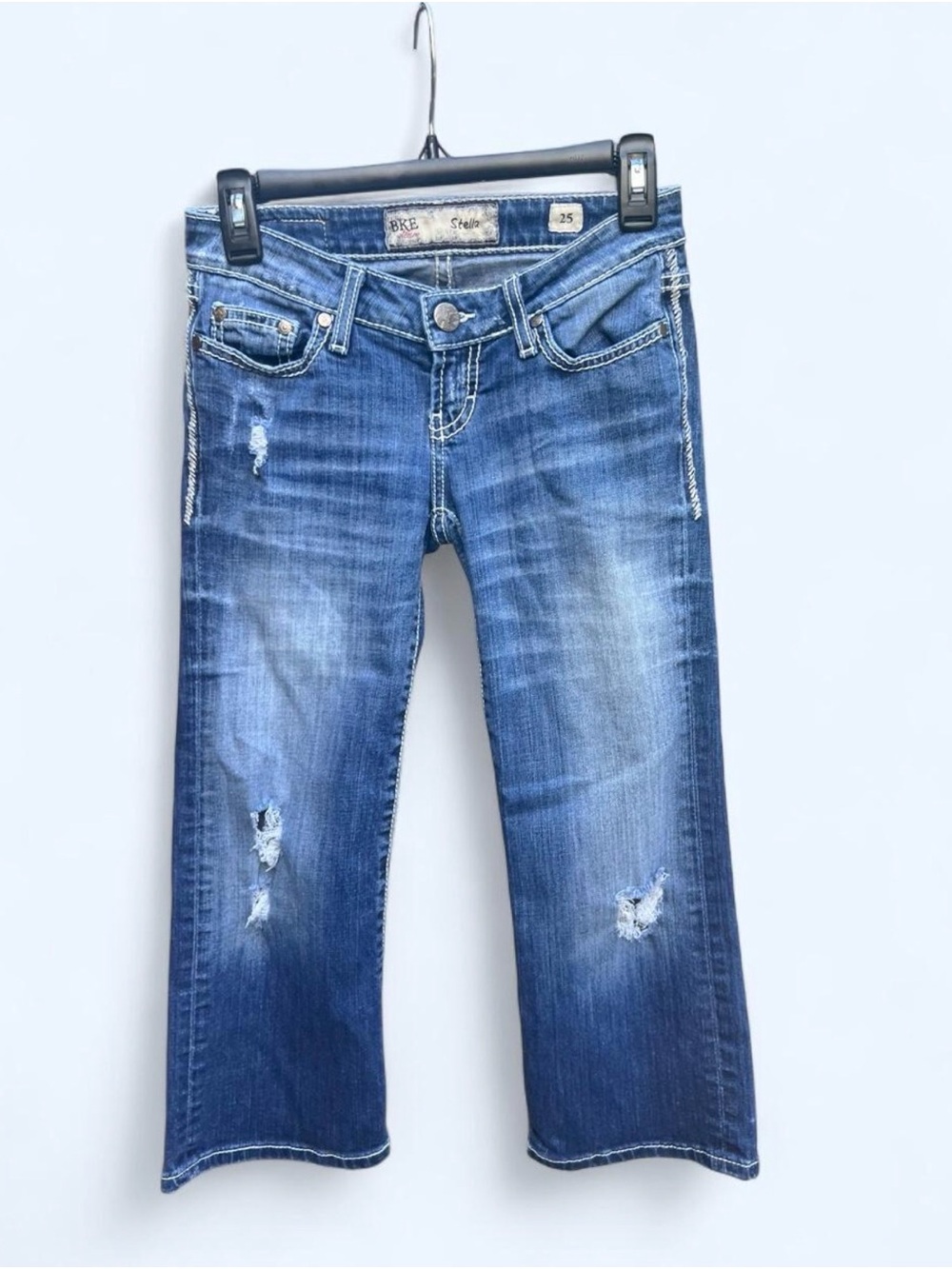 BKE Women's Medium Blue Bootcut Distressed Jeans